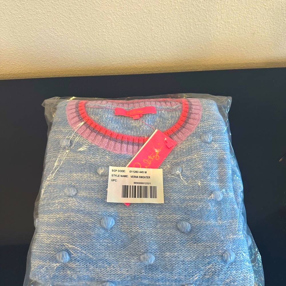 Lilly Pulitzer Verna Textured Blue and Pink Crew Neck Sweater - Picture 9 of 9